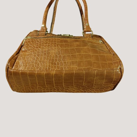 Anne Klein New York Satchel Shoulder Handbag Crocodile Embossed Logo Tote Brown - Picture 6 of 11